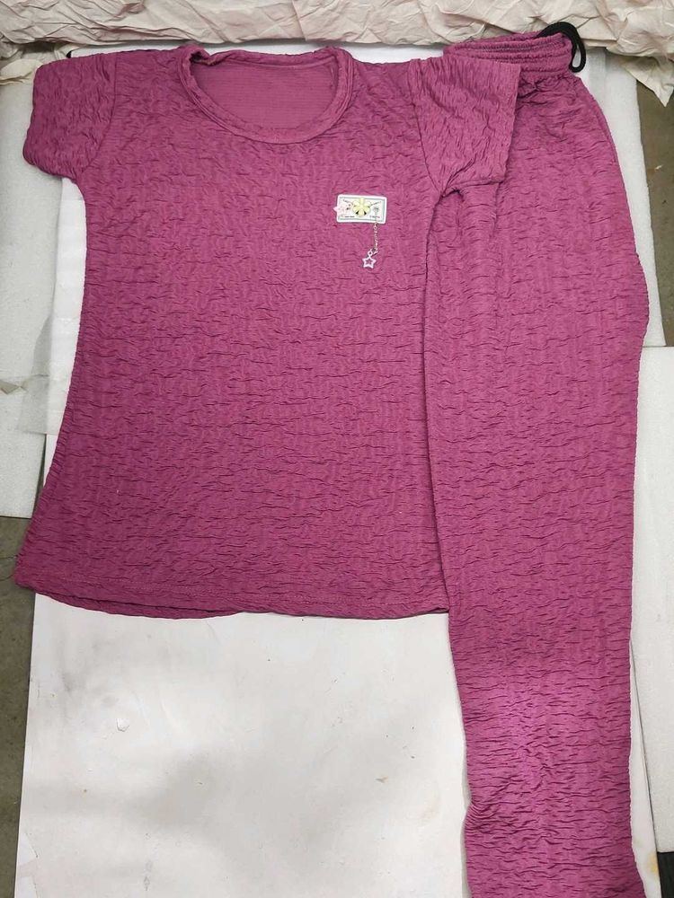 Cozy Textured Pink Nightsuit Set