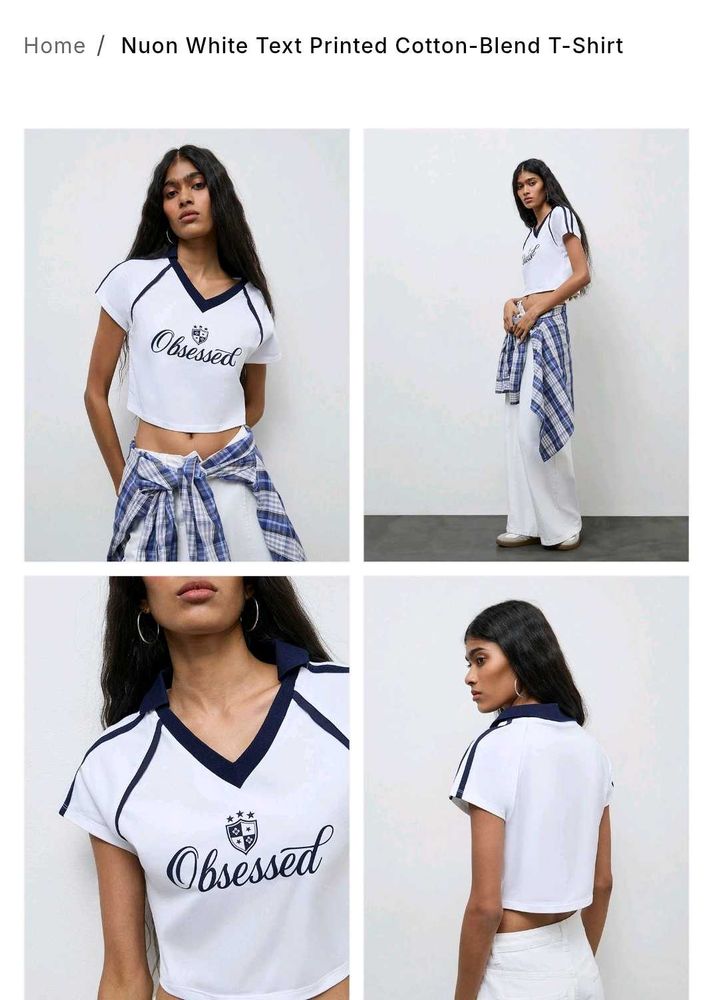 Nuon White Text Printed Cotton-Blend T-Shirt