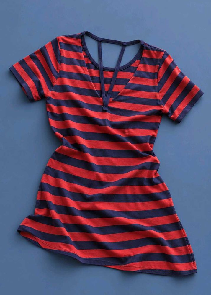 RED AND NAVY STRIPED MINI DRESS