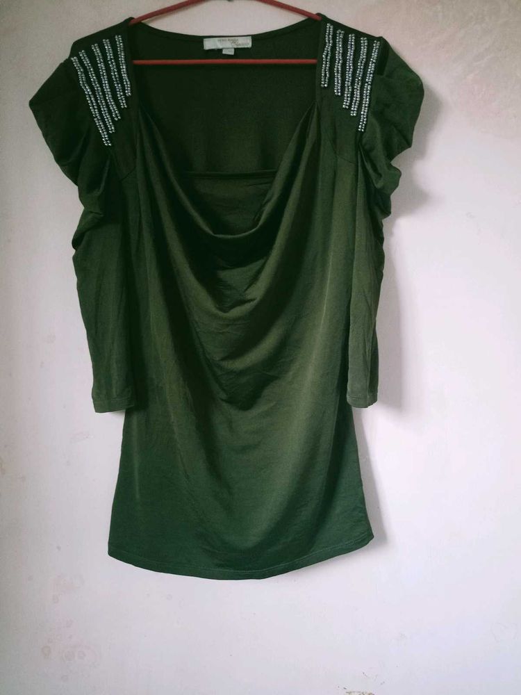 Olive Green Embellished Top