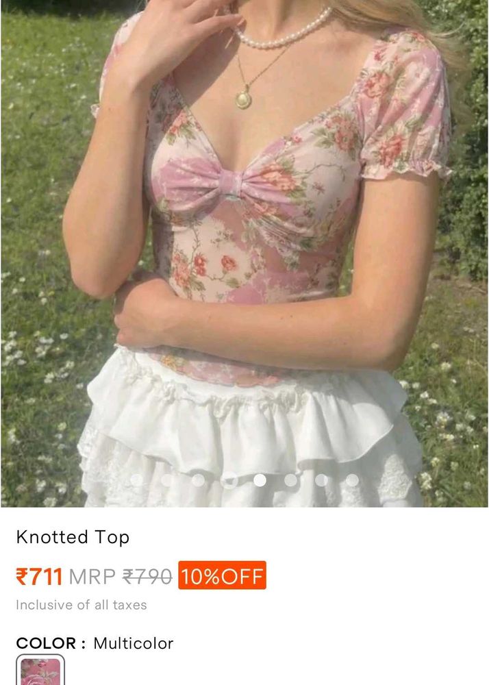 Floral Knotted Puff Sleeve Top