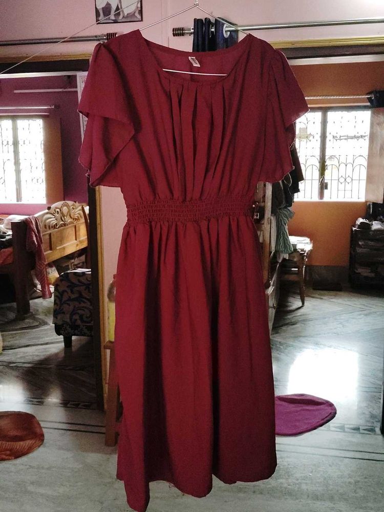 233.Chic Burgundy Flared Dress