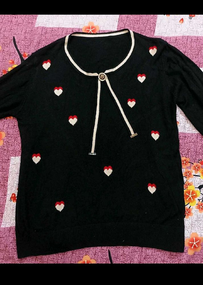Heart Print Black Sweater