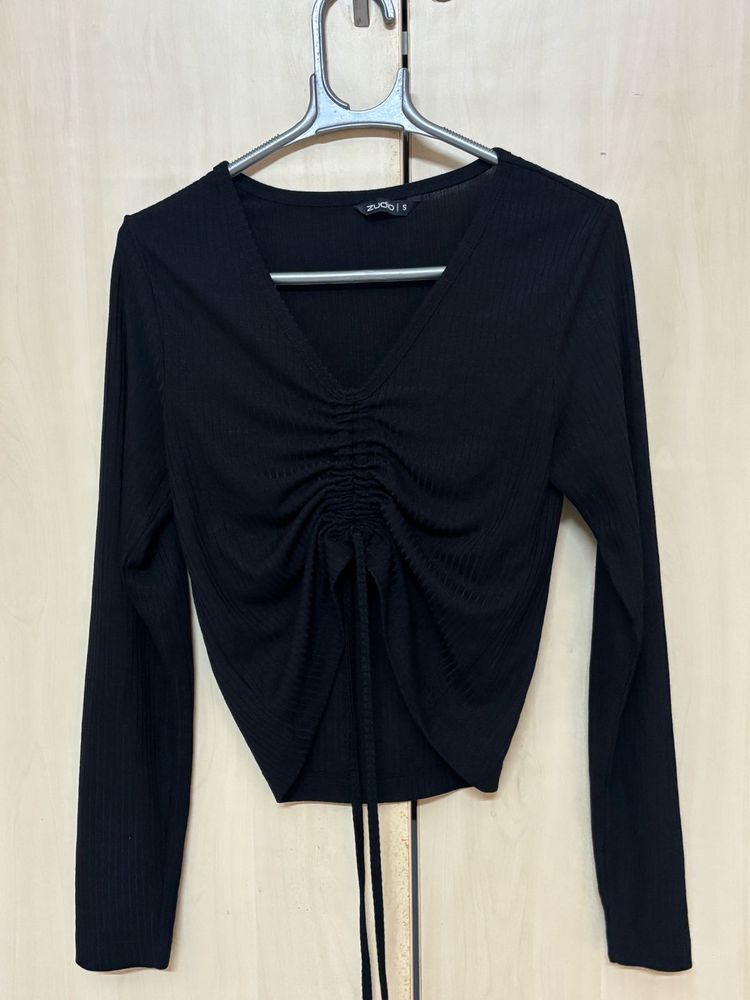 Black Ruched Long Sleeve Top