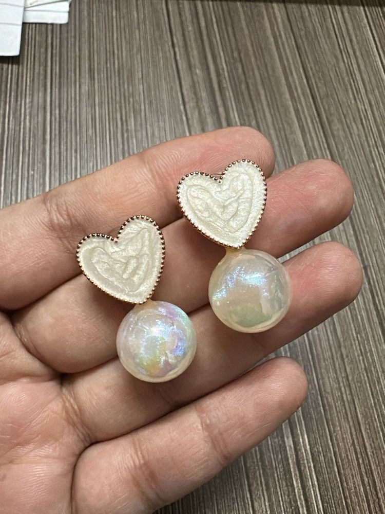 Heart &amp; Pearl Drop Earrings