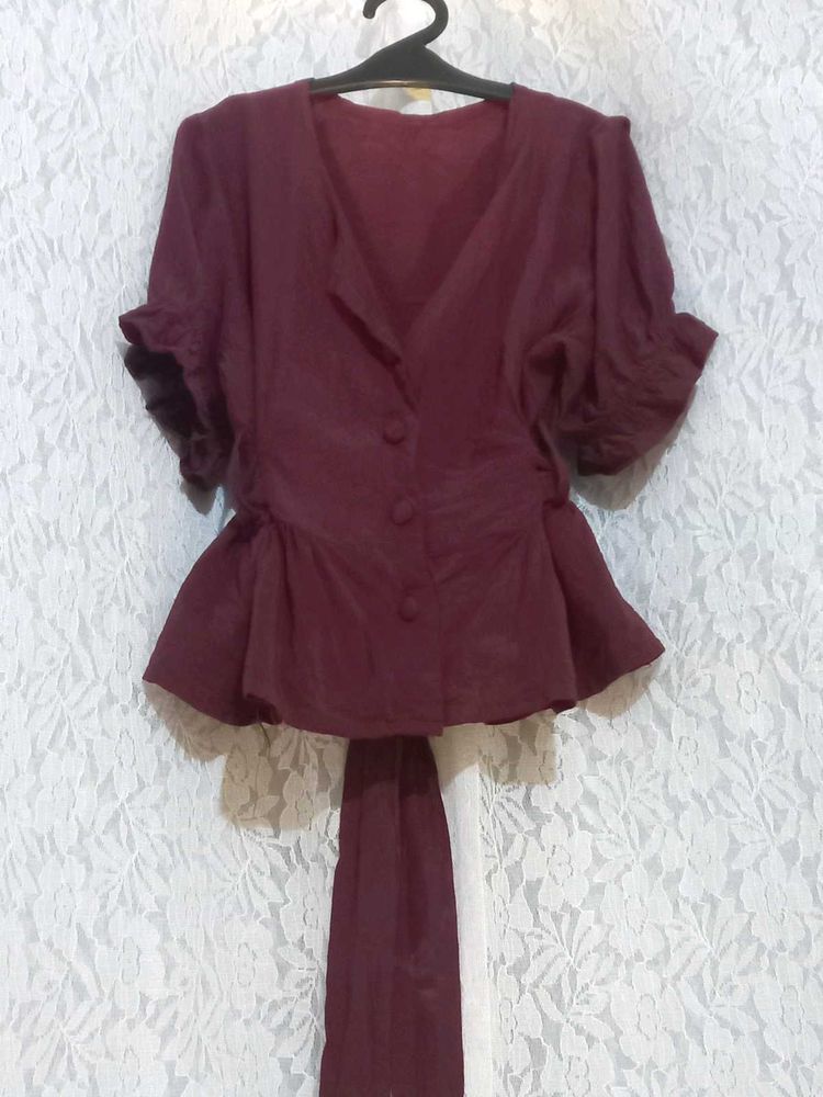 Dark Purple Peplum Style Blouse