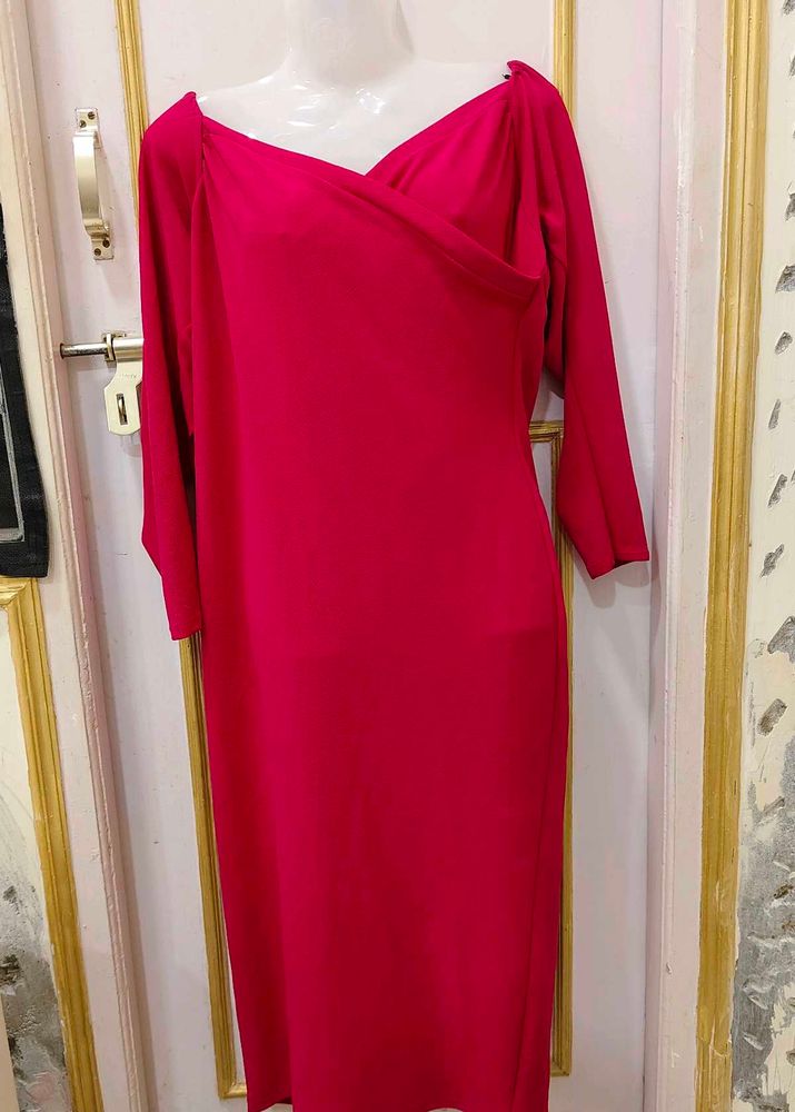 Vibrant Red Off-Shoulder Midi Dress