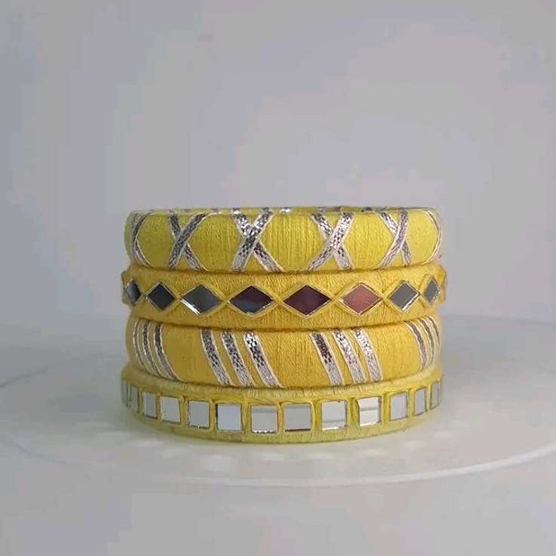 Yellow Thread Bangles (Set of 4)💛🧡🩷🩵