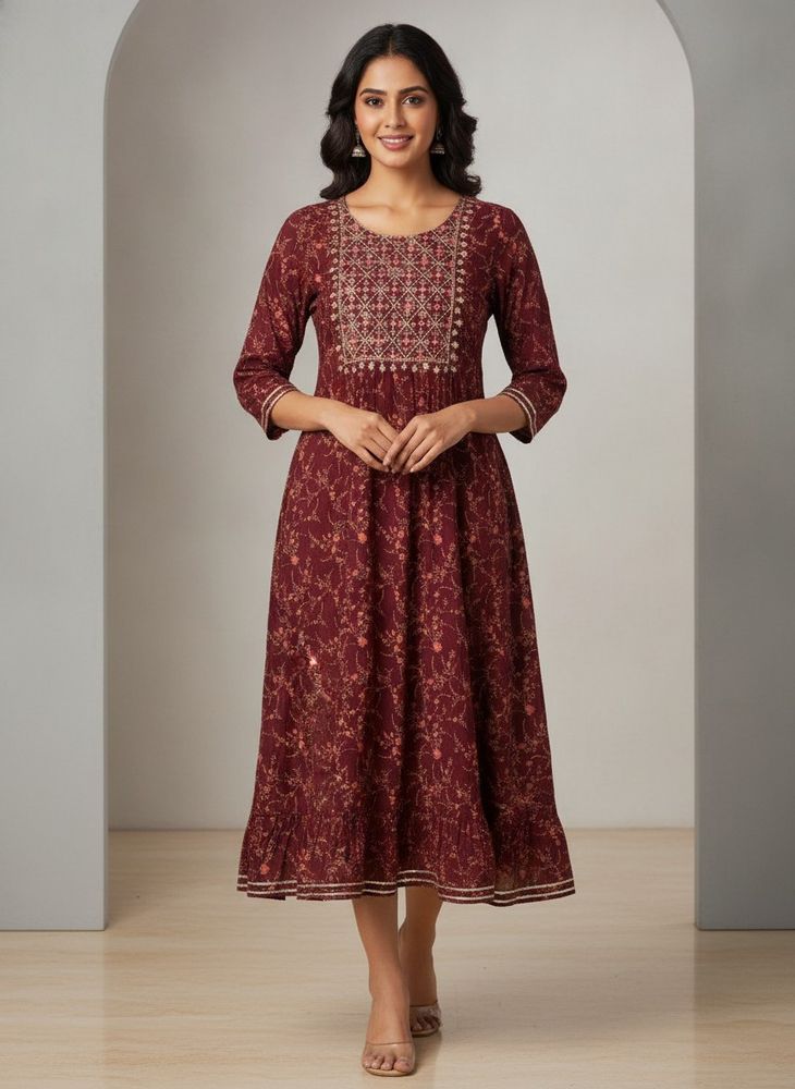 Embellished Maroon Floral Kurta