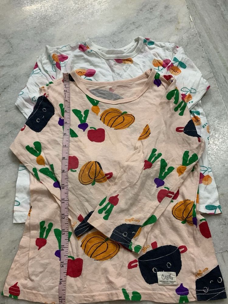 Cute Veggie Print Long Sleeve Tops (2 Pcs)
