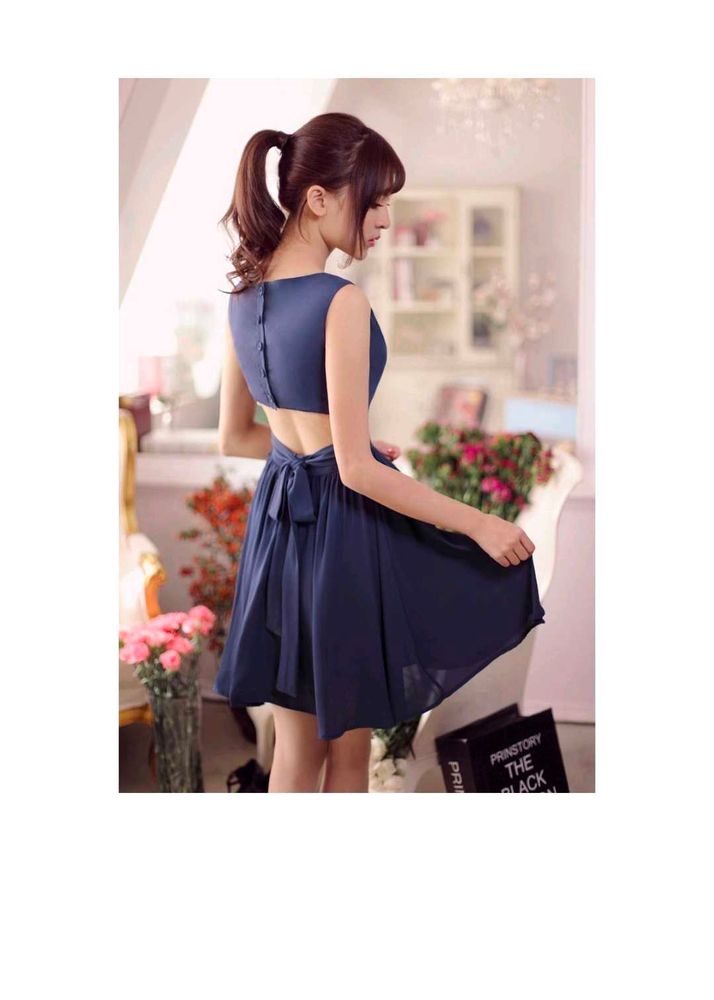 Navy Blue Open Back Mini Dress