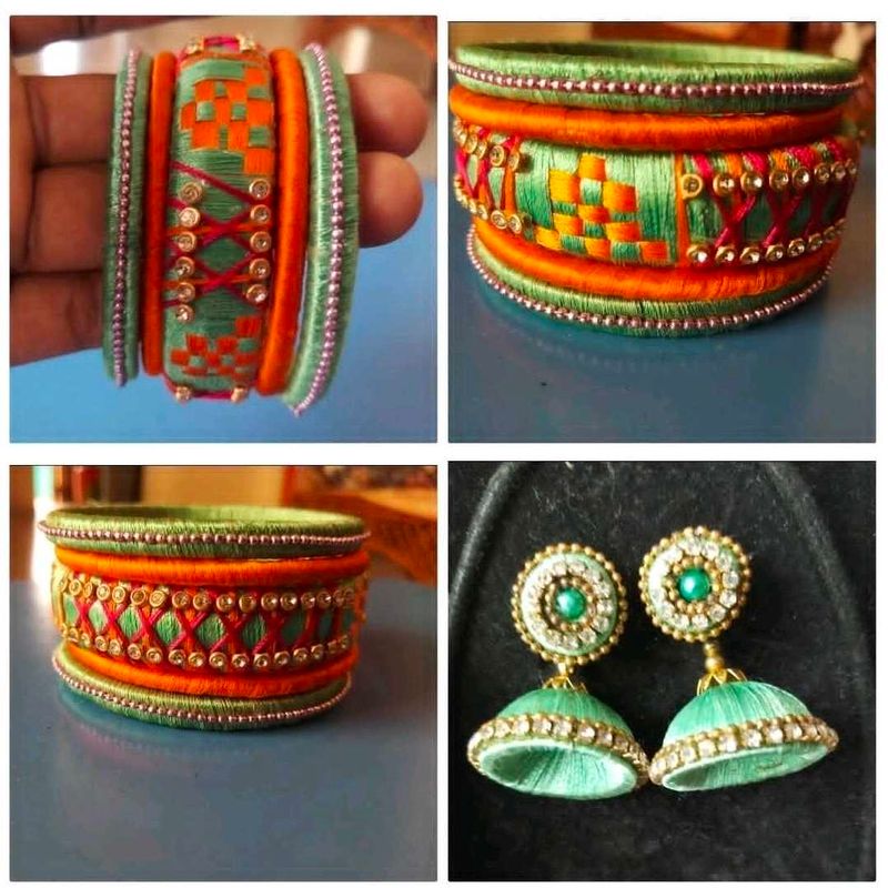 Exquisite Silk Thread Bangles &amp; Earrings Set