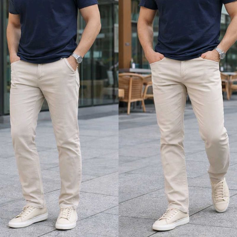 Men's Beige Classic Fit Chinos length 40