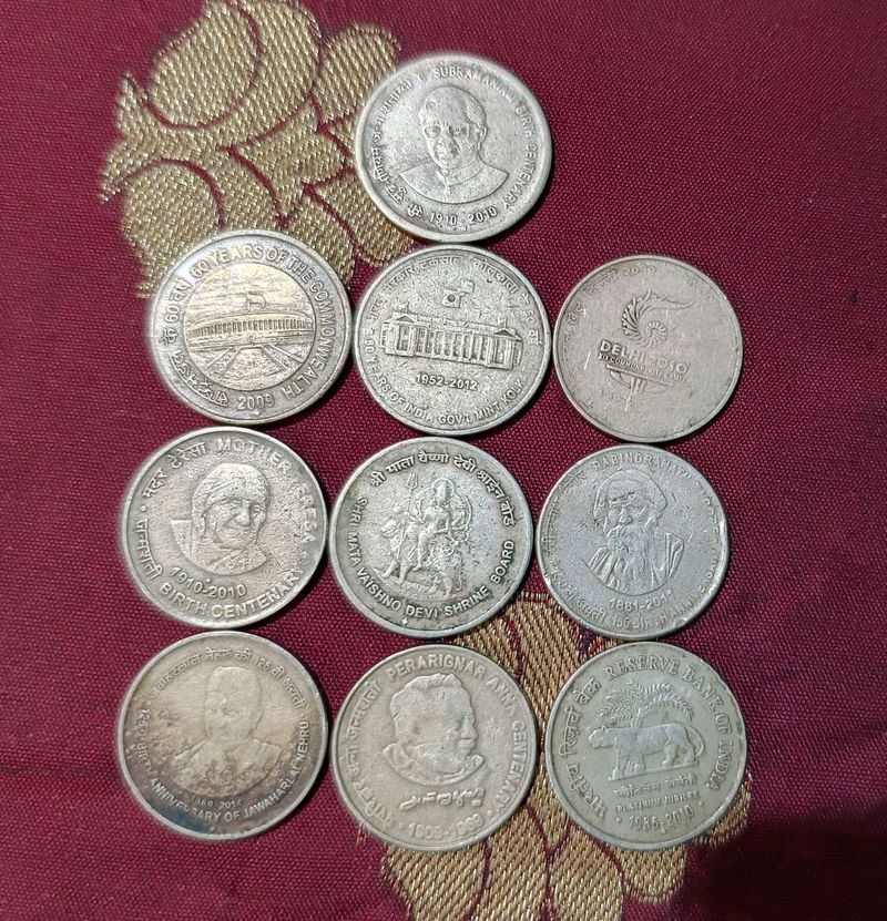 5 Rupees Commemorative Different Coins 10 Piece, R