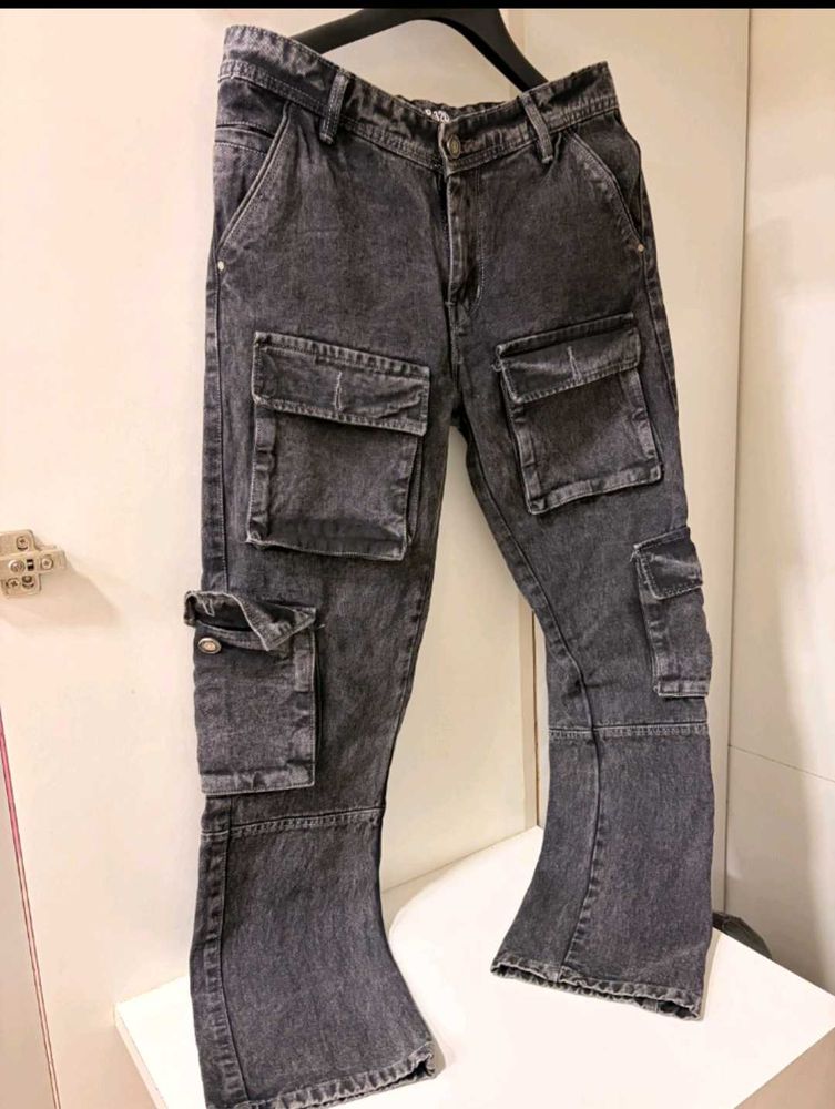 Stylish Grey black Cargo Jeans baggy