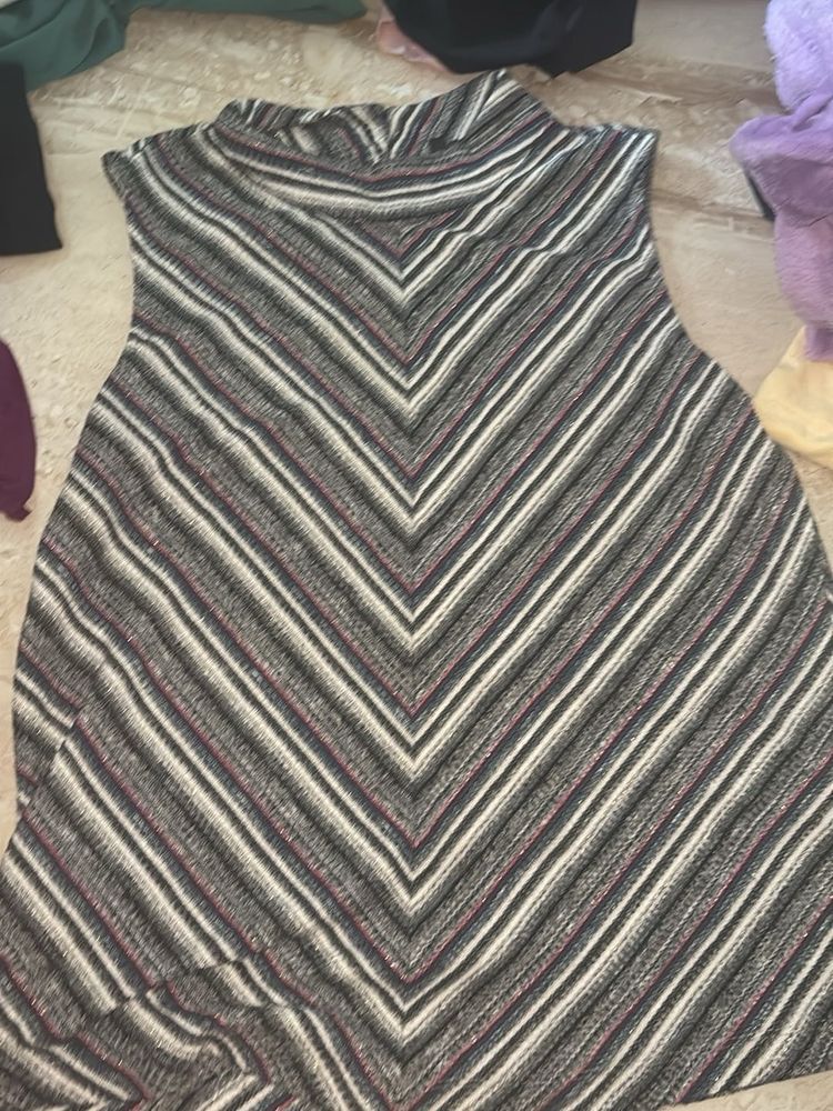 Striped Sleeveless Mock Neck Top