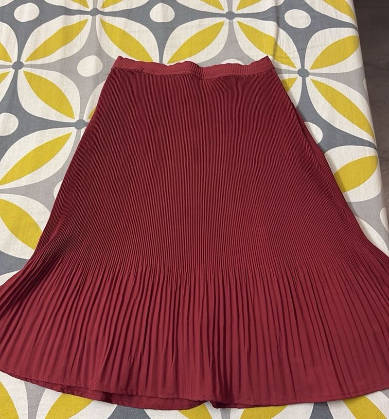 Maroon Pleated Midi Skirt