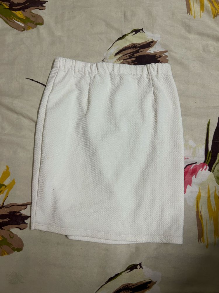White Textured Mini Skirt