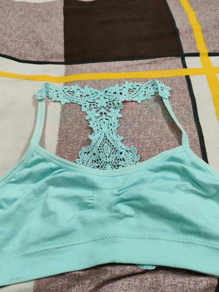 Teal Lace Trim Sports Bra