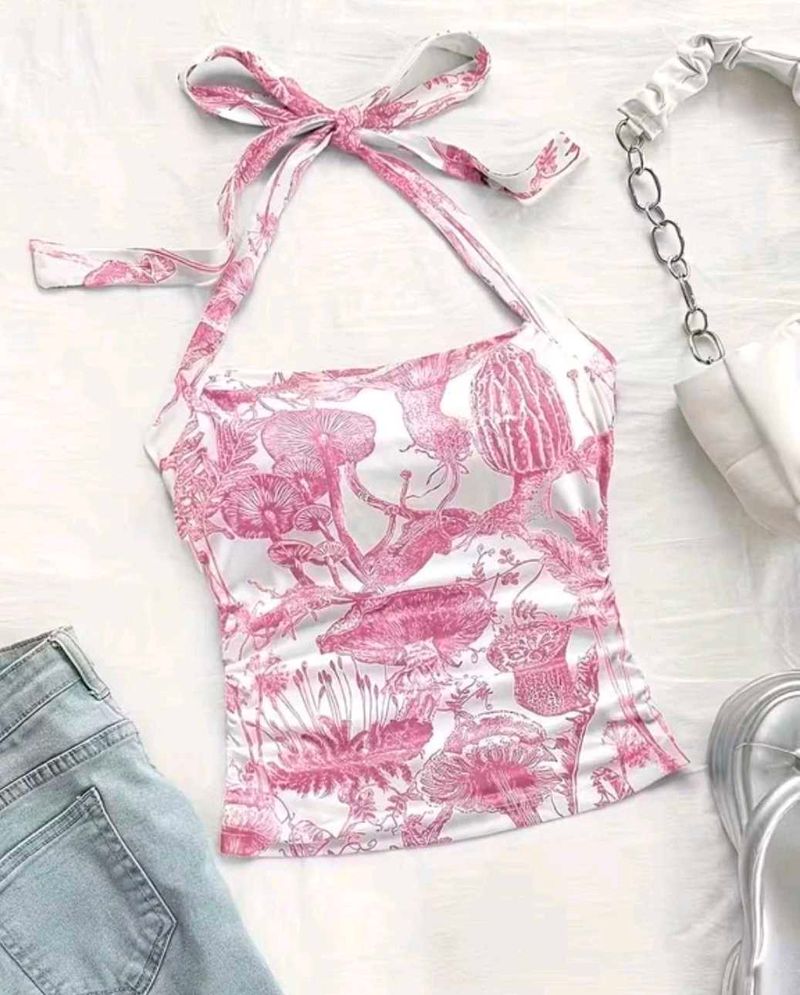 Casual Sleeveless Printed Women Pink Top