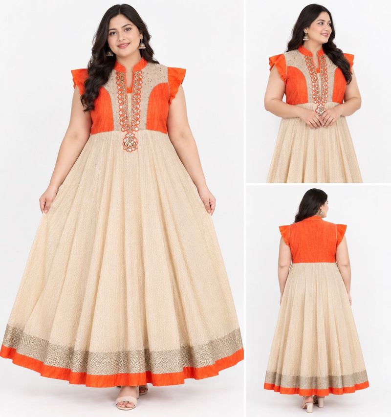 Elegant Orange and Beige Gown