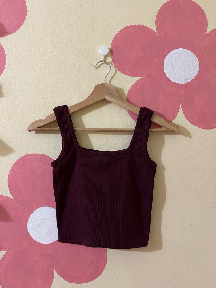 Burgundy Square Neck Tank Top