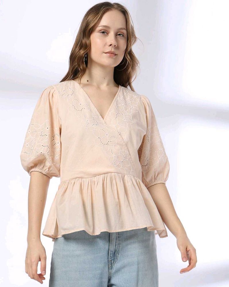 Chic Peplum Blouse with Embroidery