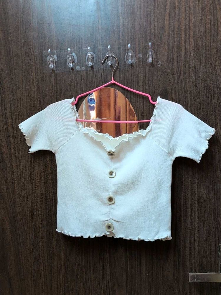 Combo -White Button-Up Cropped Top and skirt set