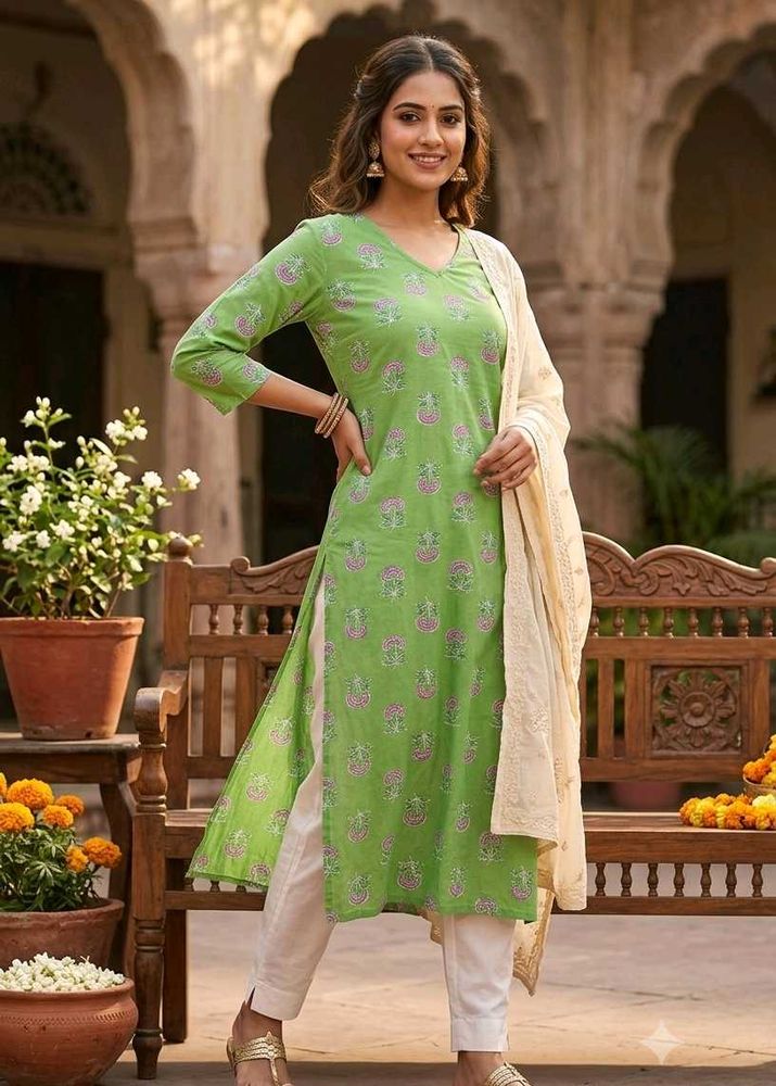Green Printed Kurta