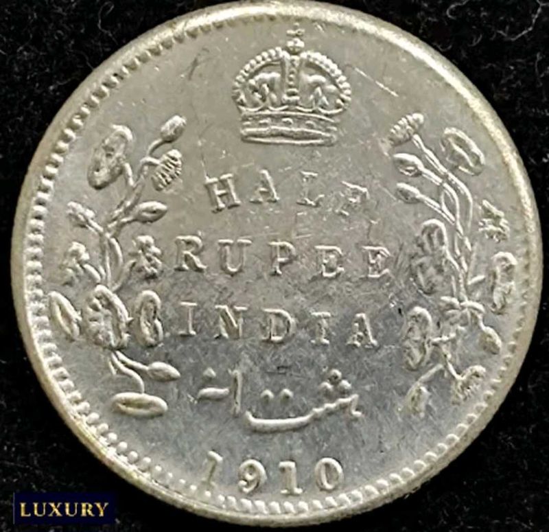 1910 India Half Rupee Coin