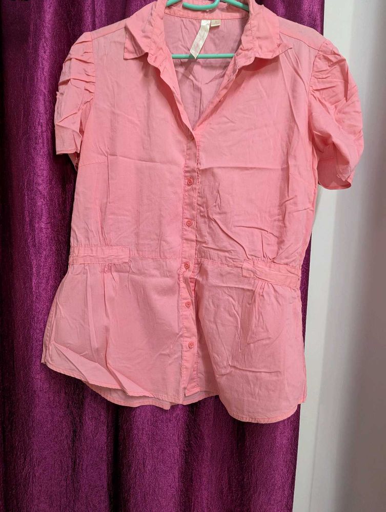 Cute Pink Fitted Korean Shirt