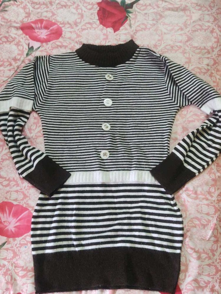 Striped Knit Sweater with Buttons