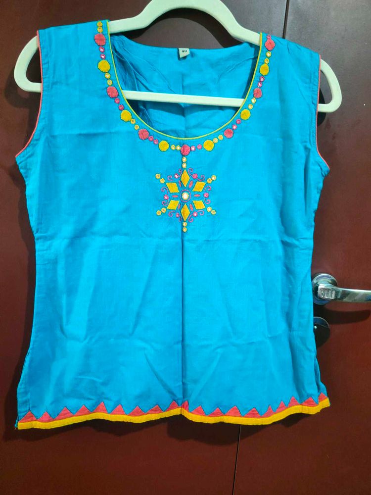 Embroidered Blue Top