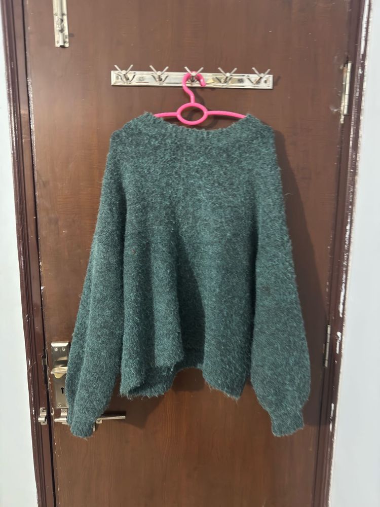Cozy Green Fuzzy Sweater