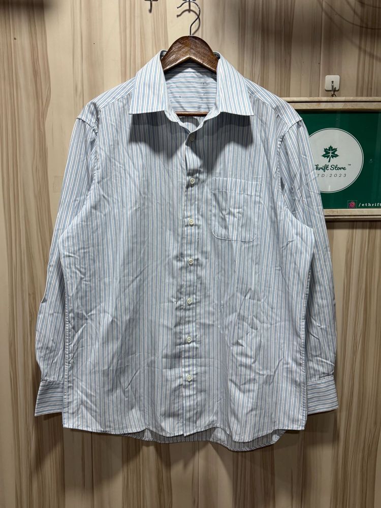 Marks &amp; Spencer White Blue Formal Striped Shirt