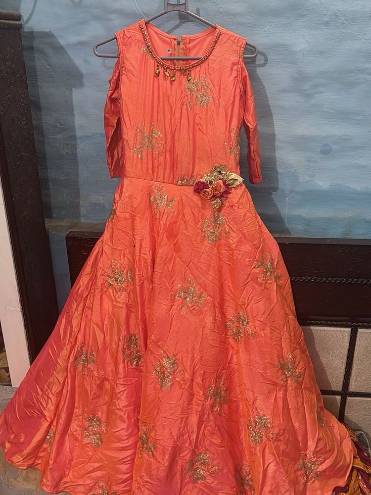 Beautiful Orange Embroidered gown
