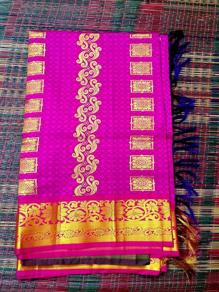 Vibrant Pink Silk Saree with Gold Zari