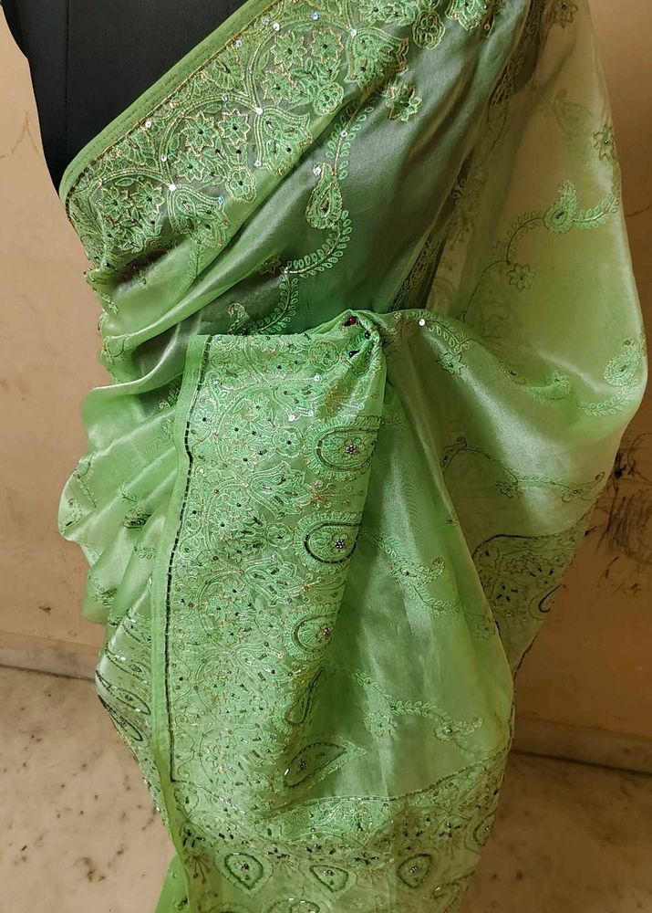 tissue fabric aari an kadana hand work 💯 saree