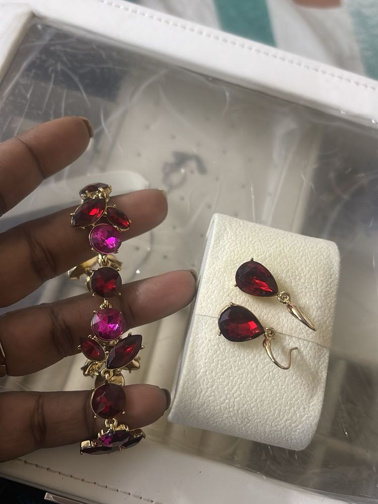 Elegant Gemstone Bracelet and Earrings Set