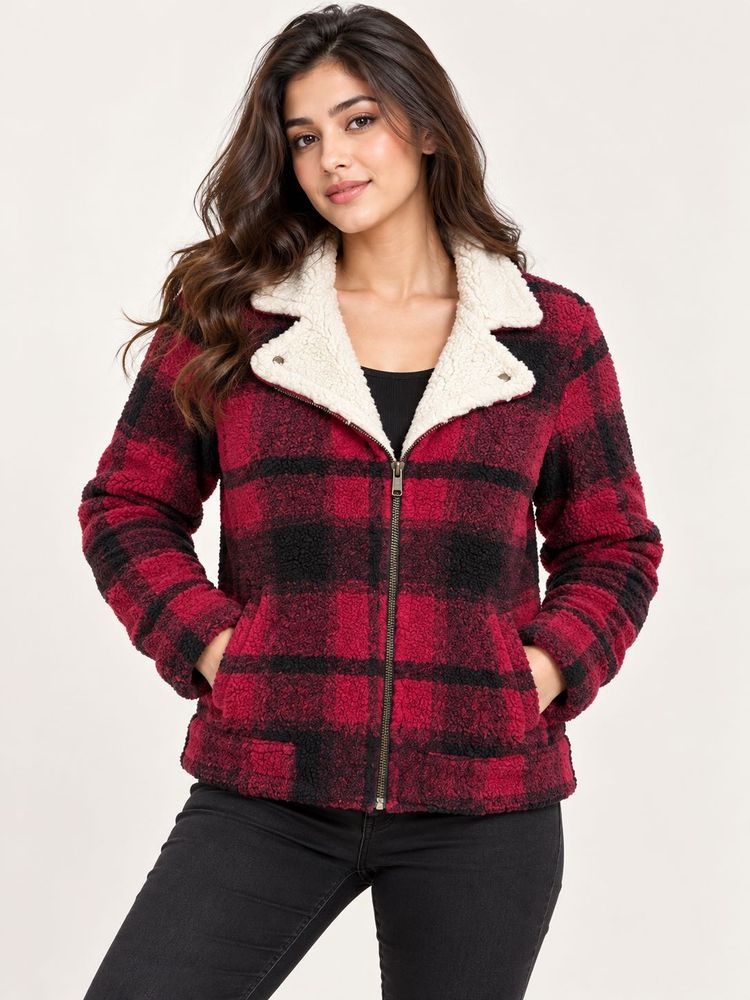 OLD NAVY Cozy Plaid Fleece Moto Jacket