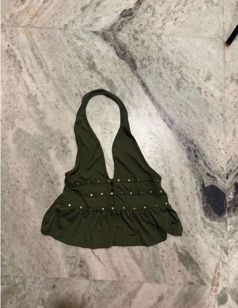 Olive Green Studded Halter Top