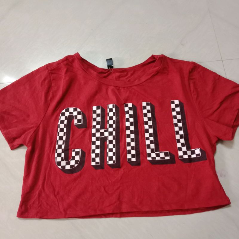 Red 'Chill' Graphic Crop Top