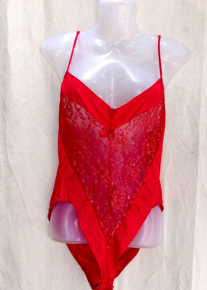 Red Lace Trim Bodysuit