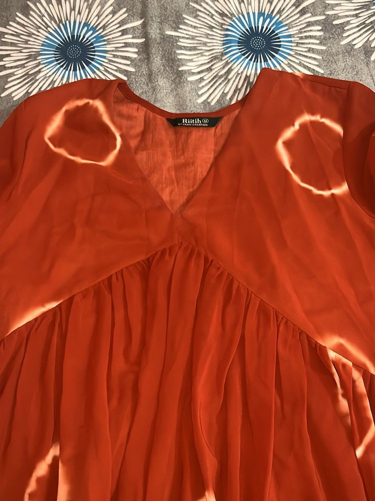Boho Orange Tie-Dye Mini Dress