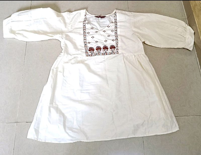 White Embroidered Babydoll Dress