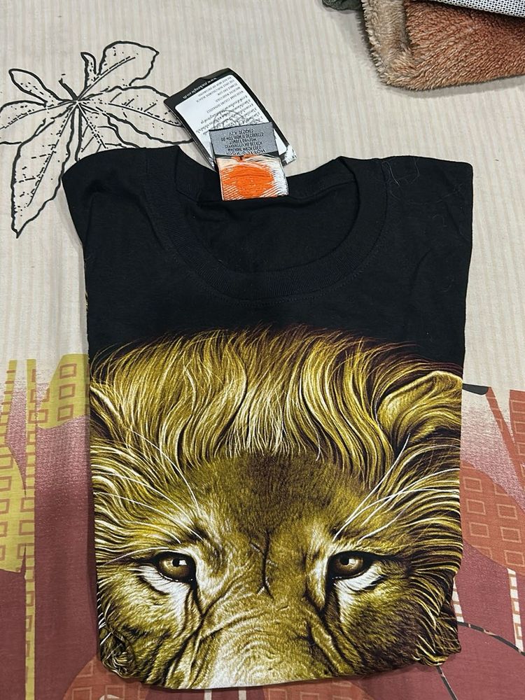 Men's Black Lion Print T-Shirt