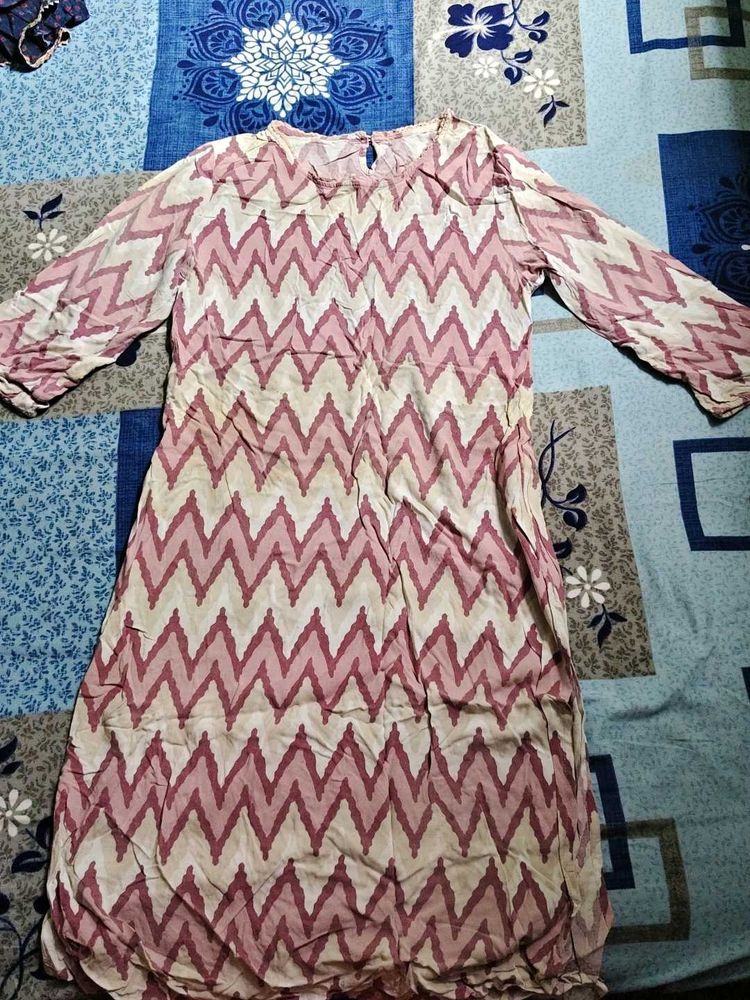Women's Pink Chevron Print Kurta