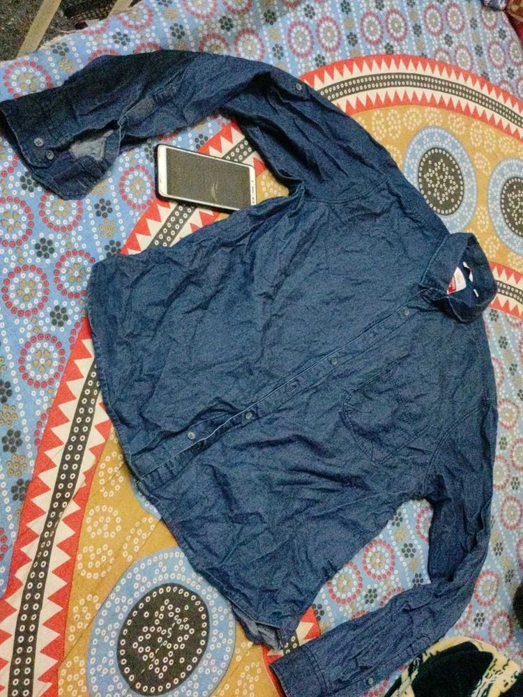 branded Denim Long Sleeve Shirt