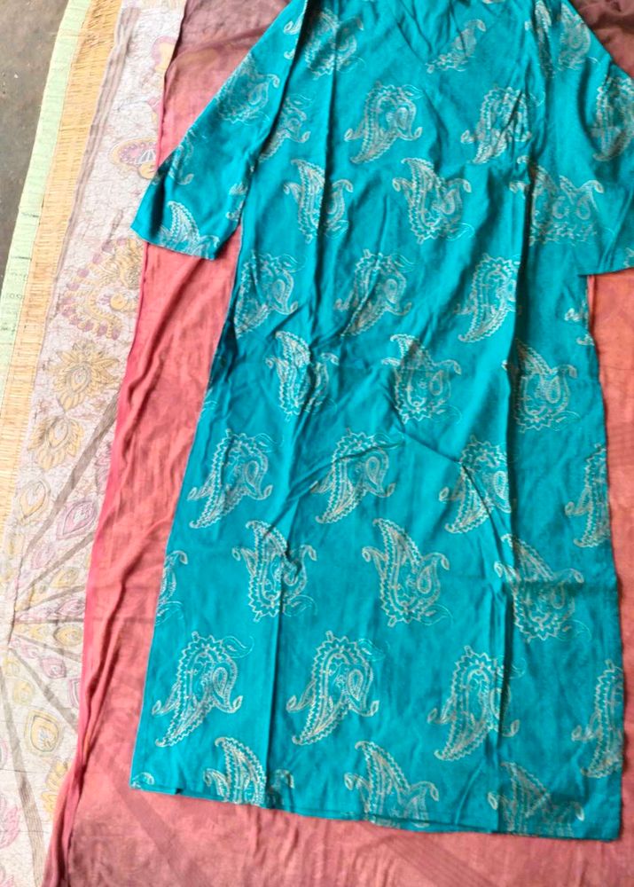 Teal Paisley Print Kurta