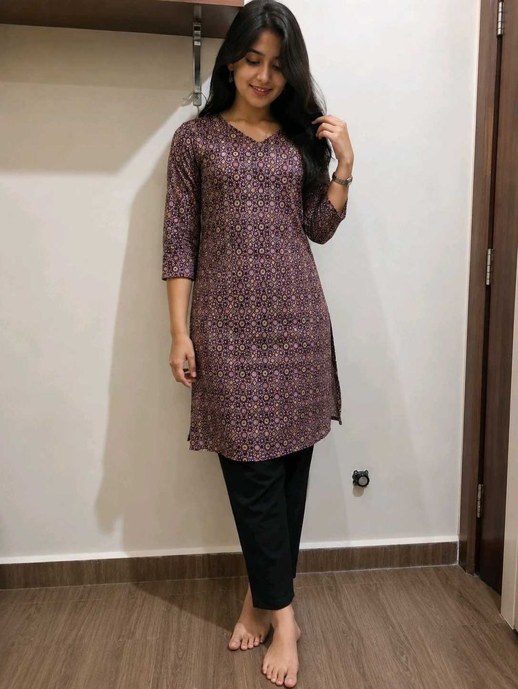 Maroon Printed Cotton short Kurti  size - S